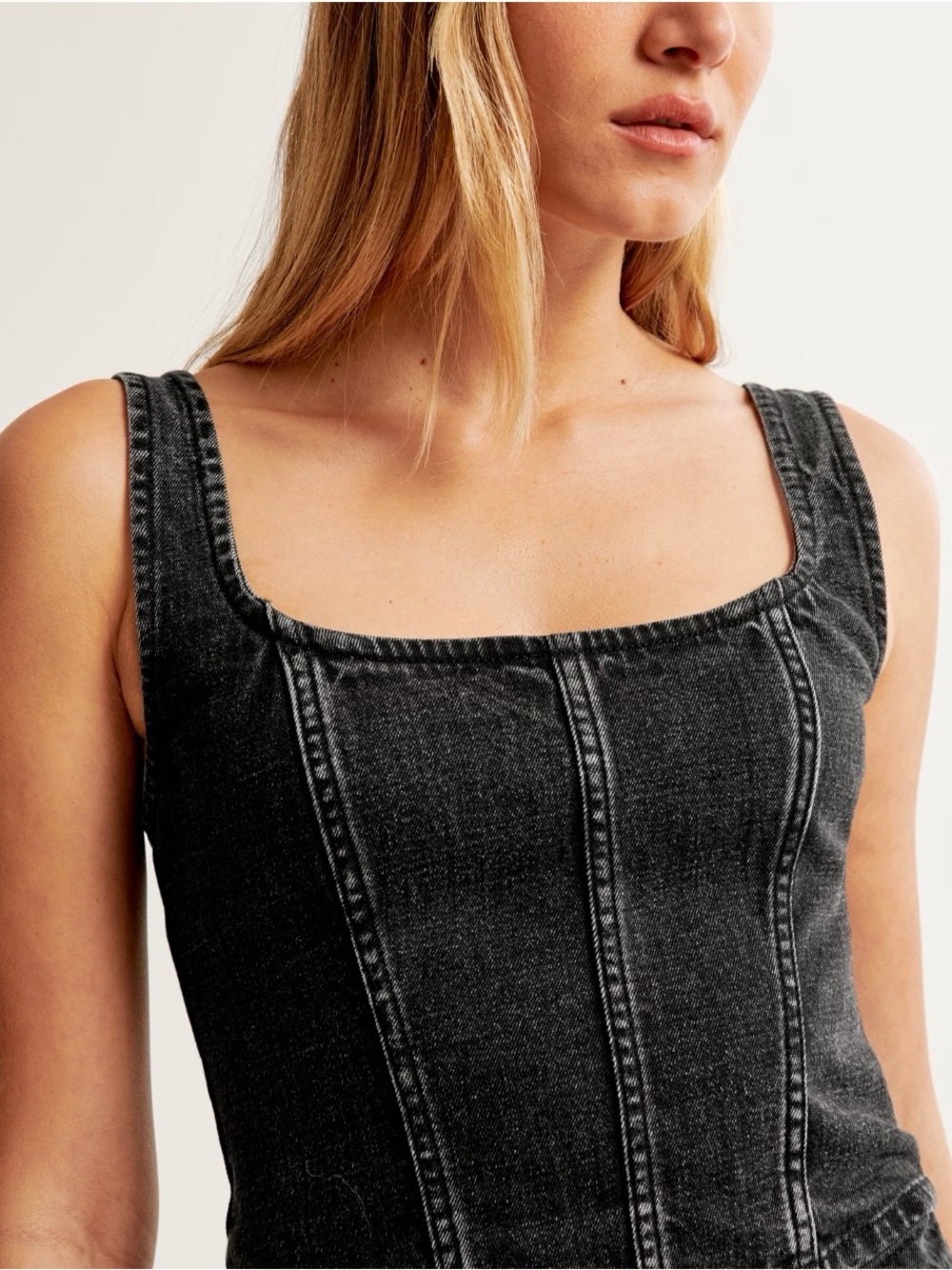 Abercrombie & Fitch Black Wash Jean Denim Corset Tank Top Cropped Medium